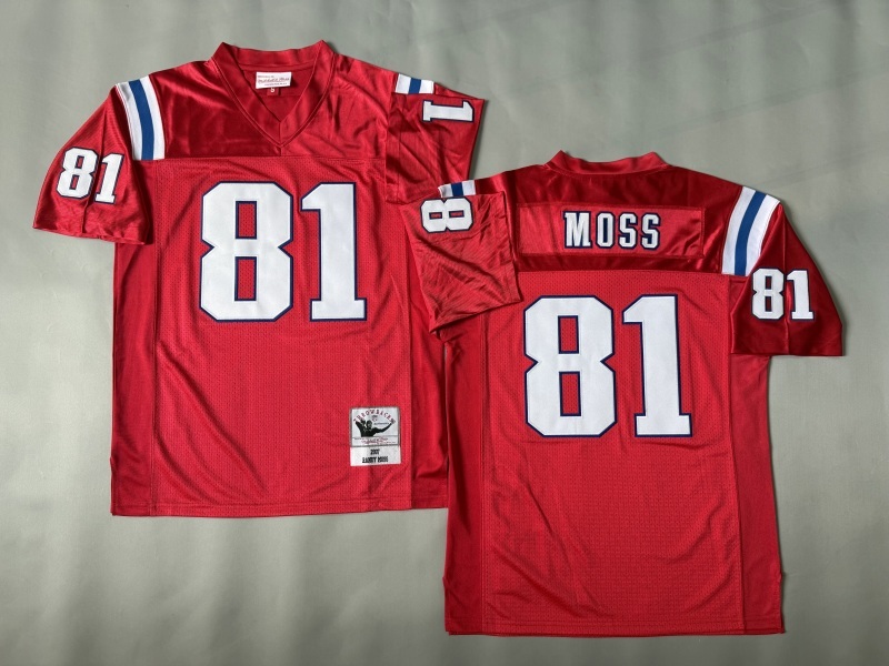 Men 2025 New England Patriots #81 Moss red Throwback Limited NFL Jersey style 001